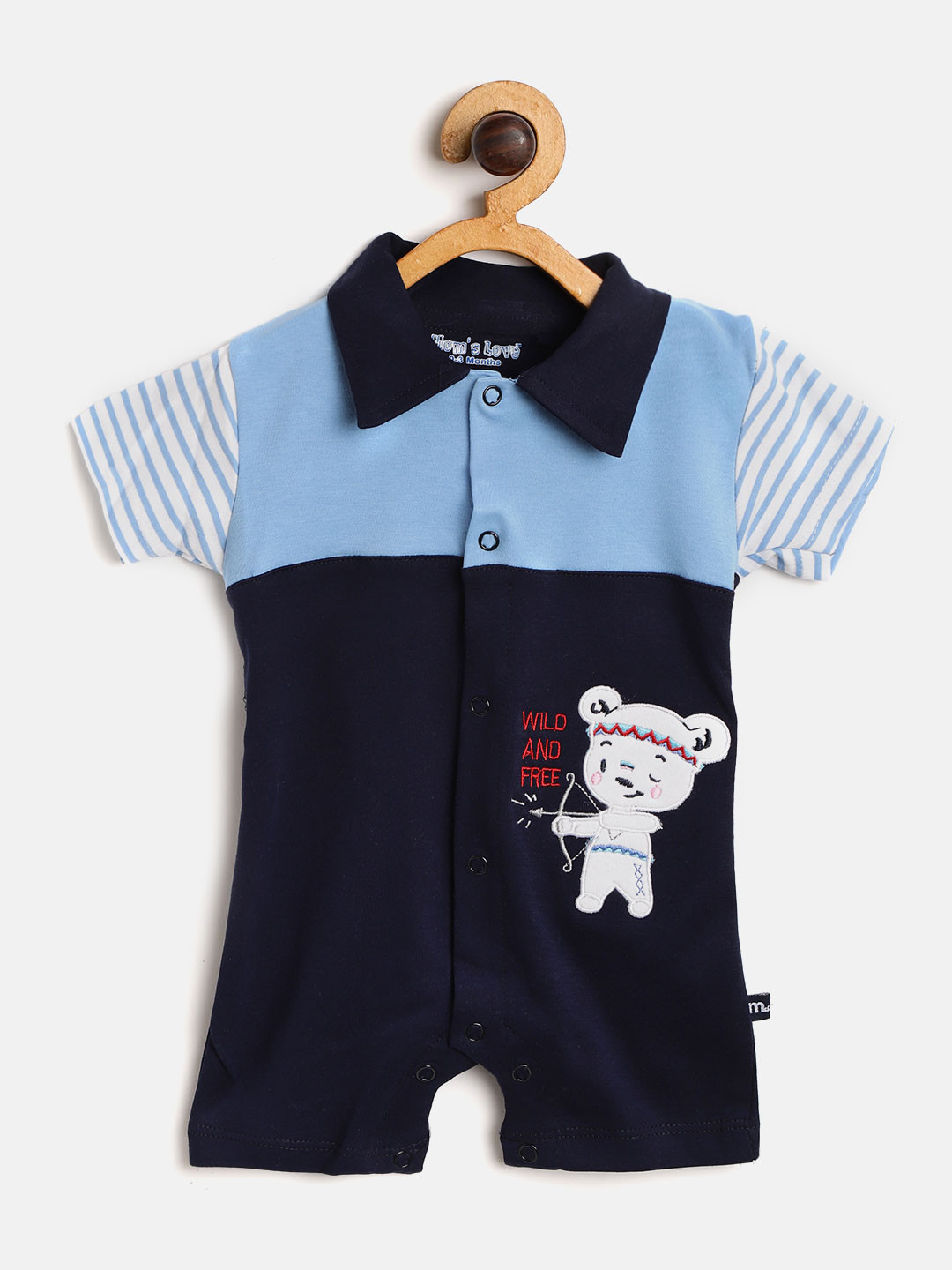 Buy Moms Love Boys Navy Blue Colourblocked Rompers Rompers for Boys