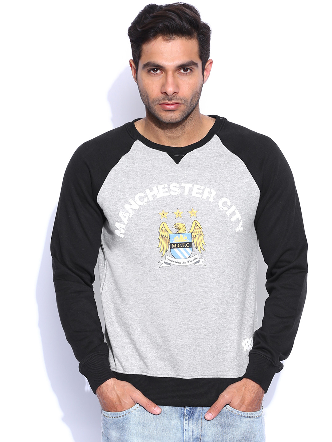Buy Manchester City FC Grey Melange Printed Sweatshirt ...