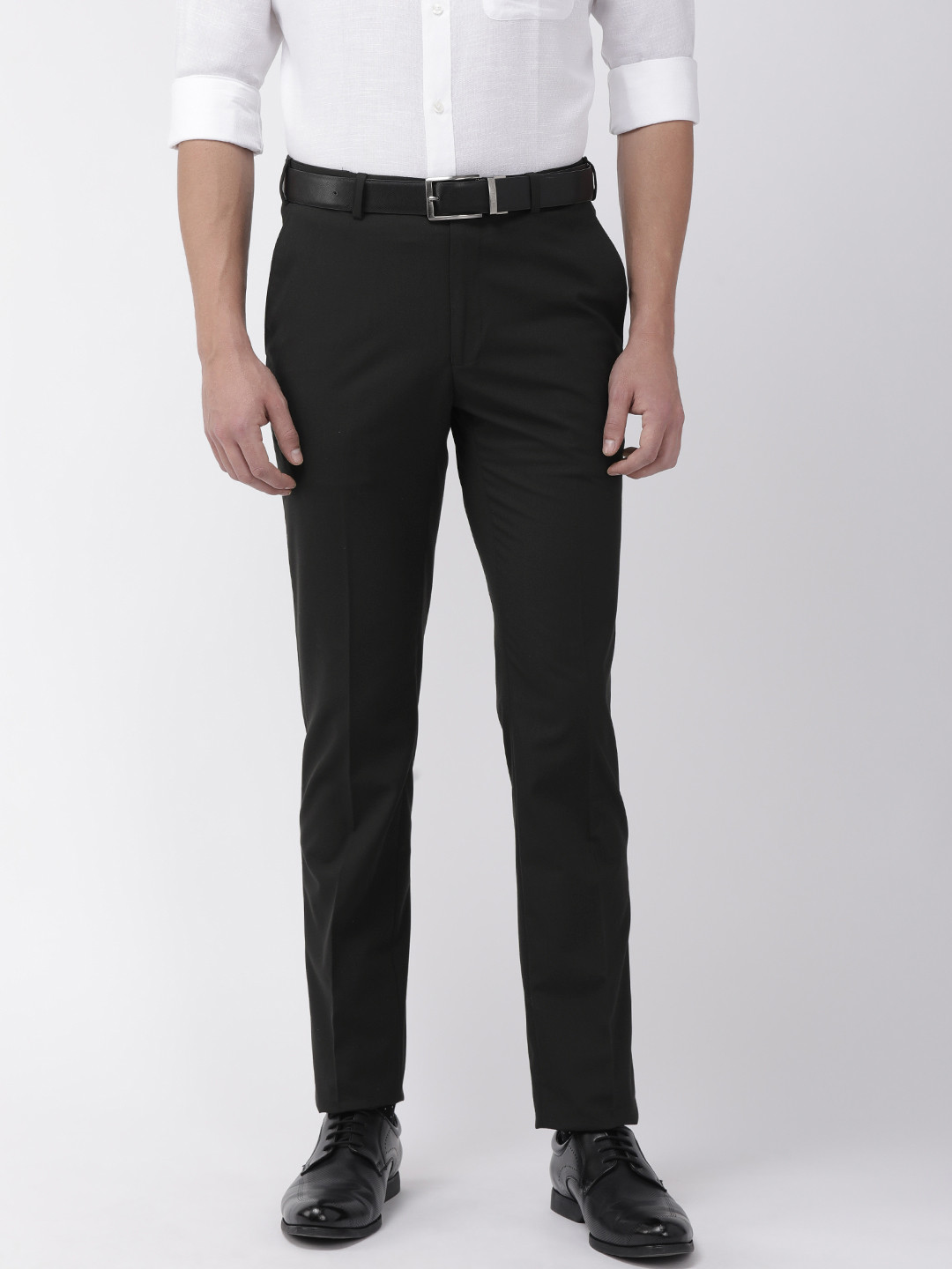 Buy Raymond Men Black Slim Fit Solid Formal Trousers - Trousers for Men ...