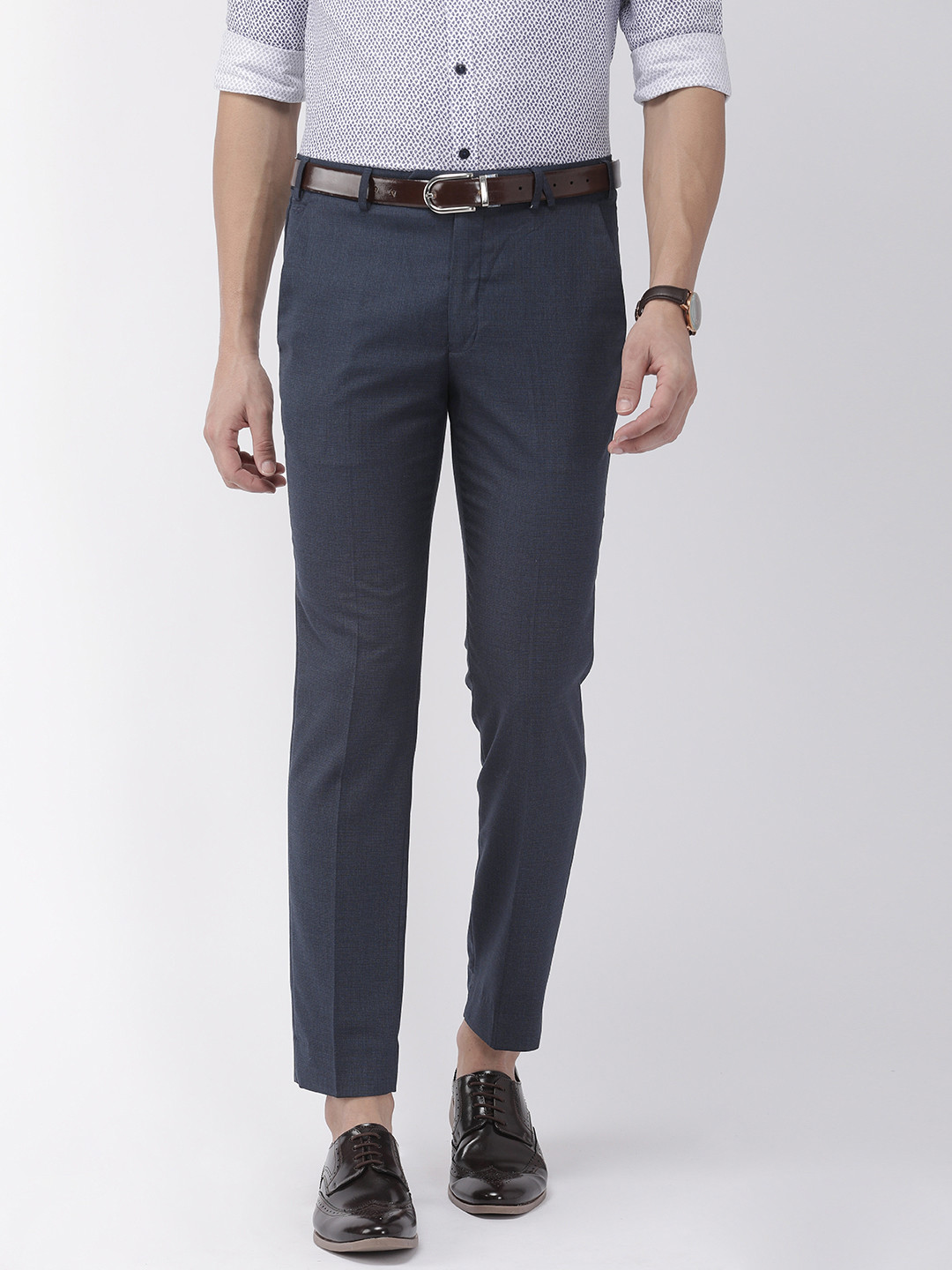 Buy Park Avenue Men Navy Blue Neo Fit Solid Formal Trousers - Trousers ...