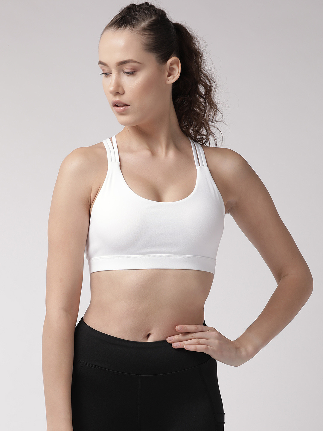 Buy Fitkin White Solid Non Wired Lightly Padded Sports Bra B13 Bra