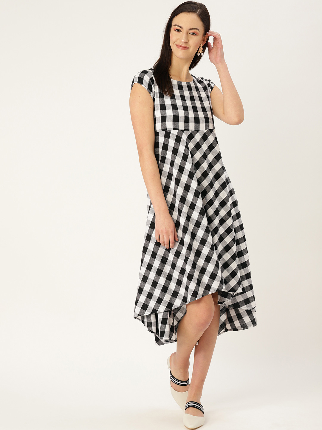 Buy MBE Women Black & White Checked Empire Dress Dresses for Women