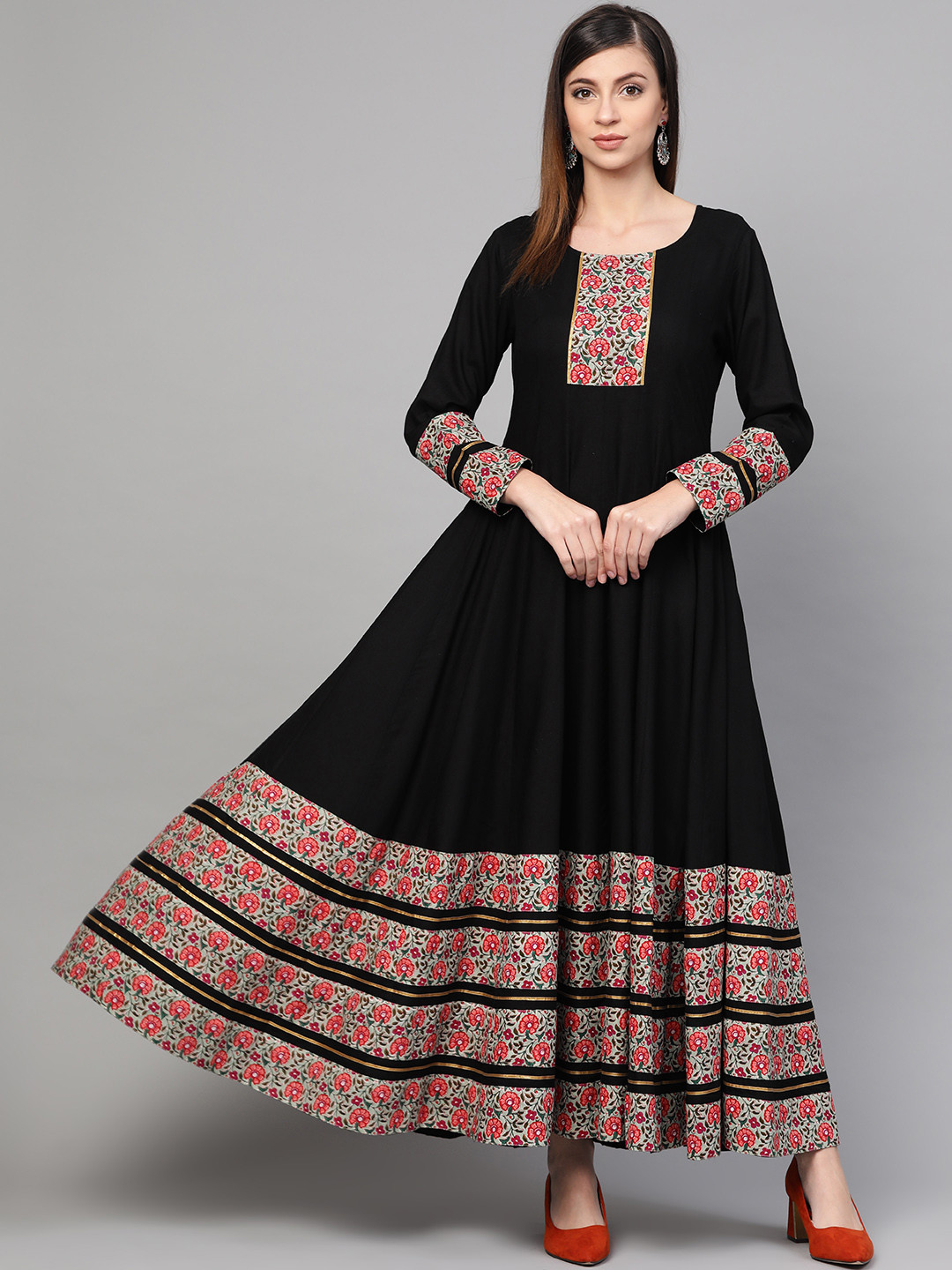 Buy Idalia Women Black & Pink Printed Maxi Dress Ethnic Dresses for