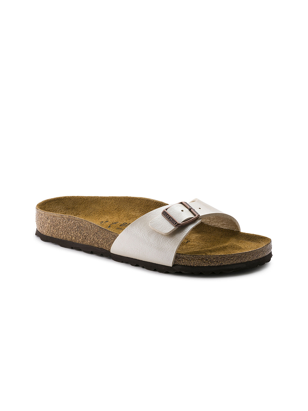 Buy Birkenstock Women White Solid Madrid Birko Flor Open Toe Narrow Width Flats Flats for