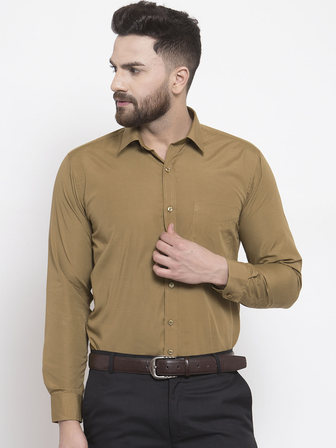 Buy English Navy Men Khaki Slim Fit Solid Formal Shirt - Shirts for Men ...