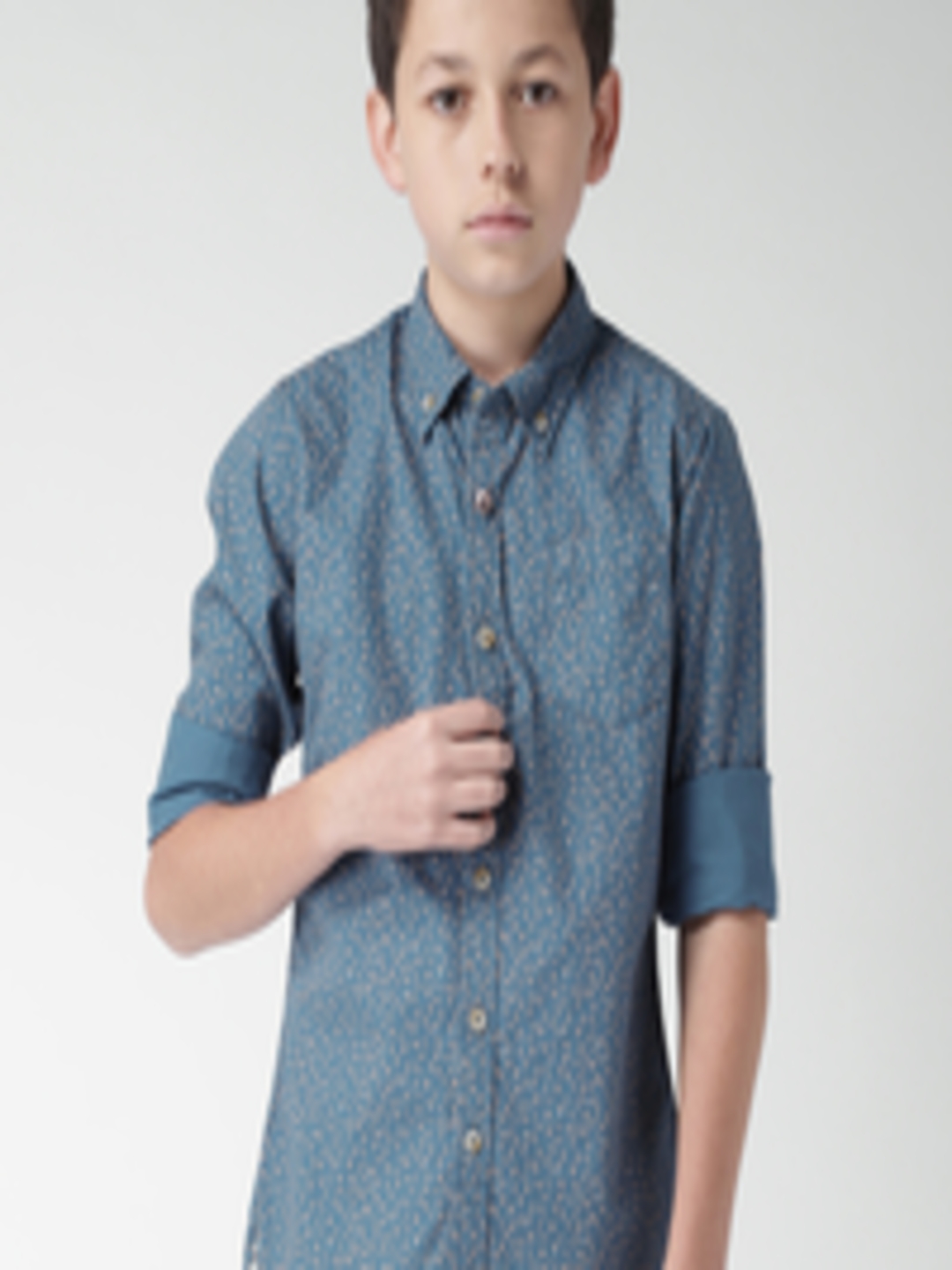 Buy WROGN For Tweens Boys Blue Printed Slim Fit Shirt - Shirts for Boys ...