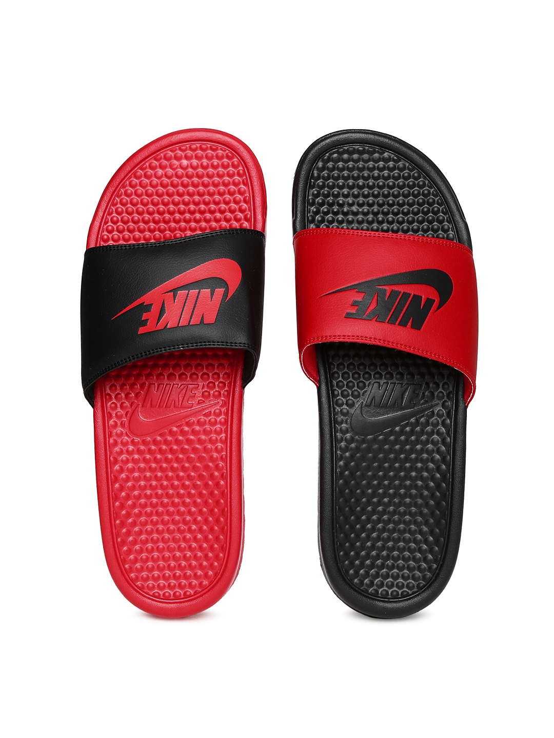 black and red flip flops