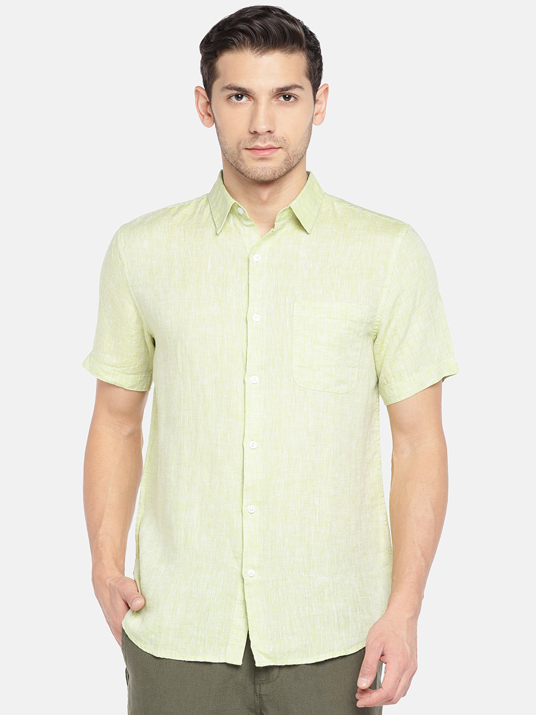 Buy Cottonworld Men Lime Green Regular Fit Solid Casual Shirt Shirts for Men 11106040 Myntra