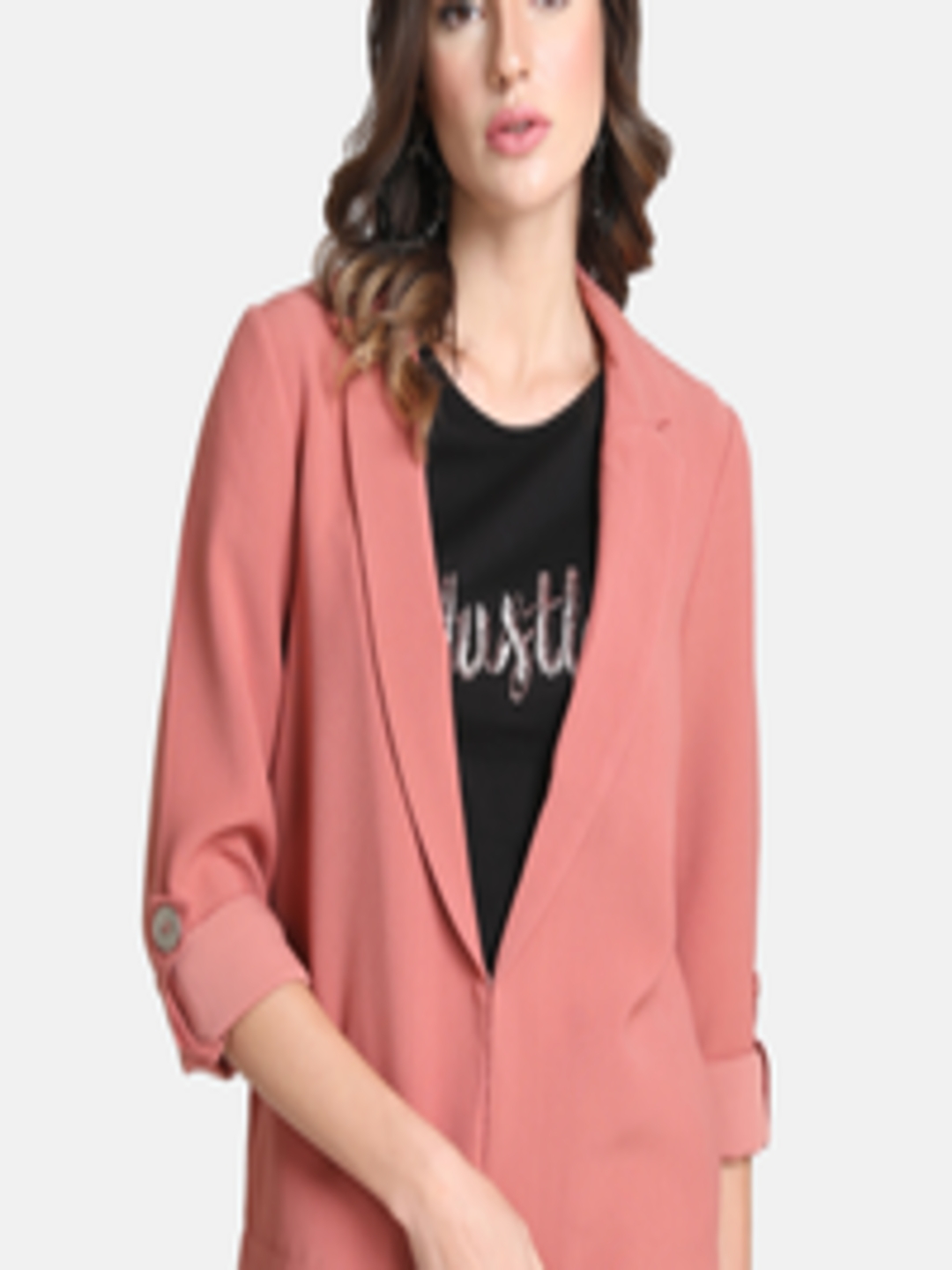 Buy Kazo Women Pink Solid Lapel Shrug - Shrug for Women 11107856 | Myntra