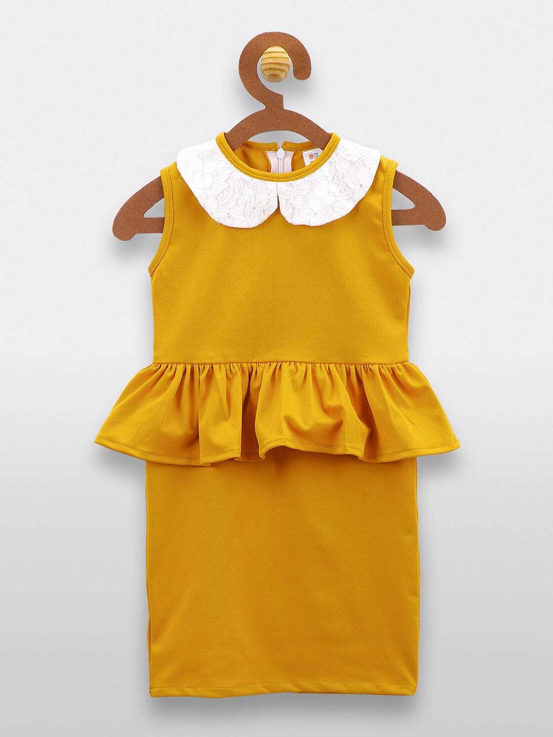 Buy LilPicks Girls Mustard Yellow Solid Peplum Dress - Dresses for ...