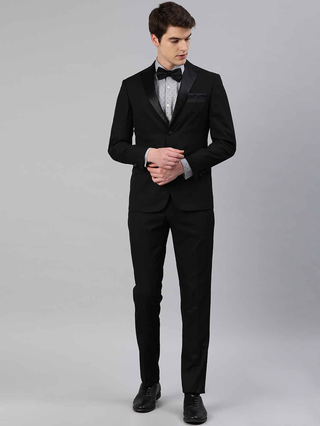 Buy Peter England Men Black Self Design Neo Slim Fit Single Breasted