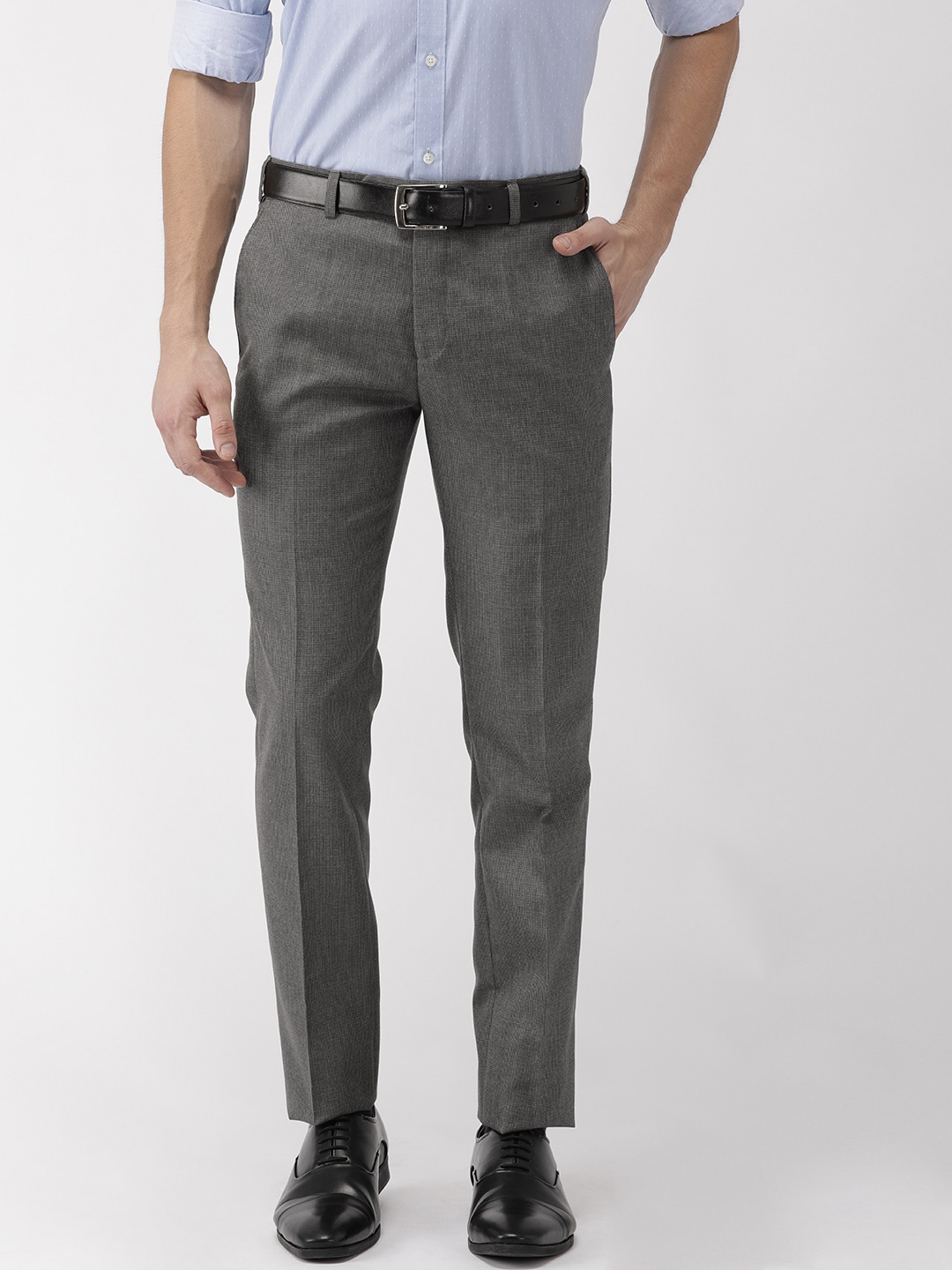 Buy Raymond Men Grey Slim Fit Self Design Regular Trousers - Trousers ...