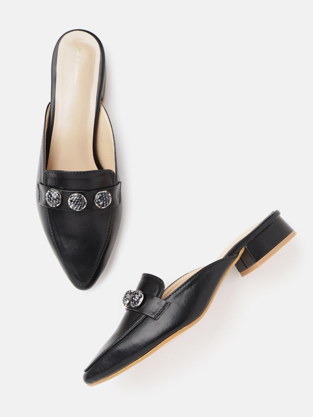 Buy Mast & Harbour Women Black Solid Mules Flats for Women 11113320