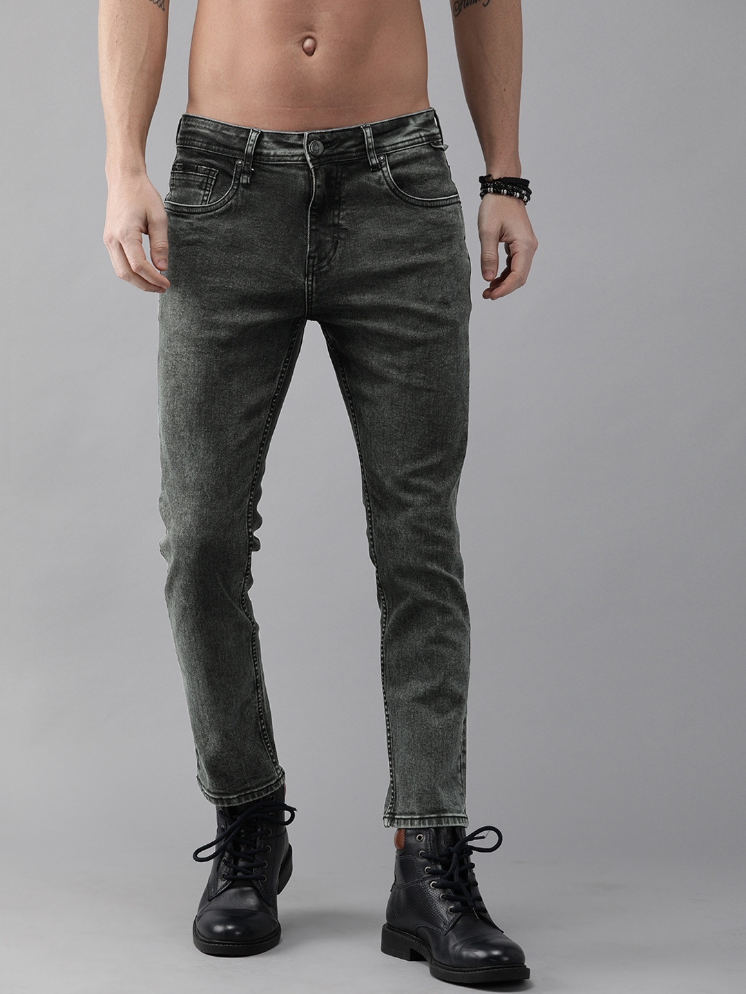 Buy The Roadster Lifestyle Co Men Grey Skinny Fit Mid Rise Clean Look Stretchable Crop Jeans 