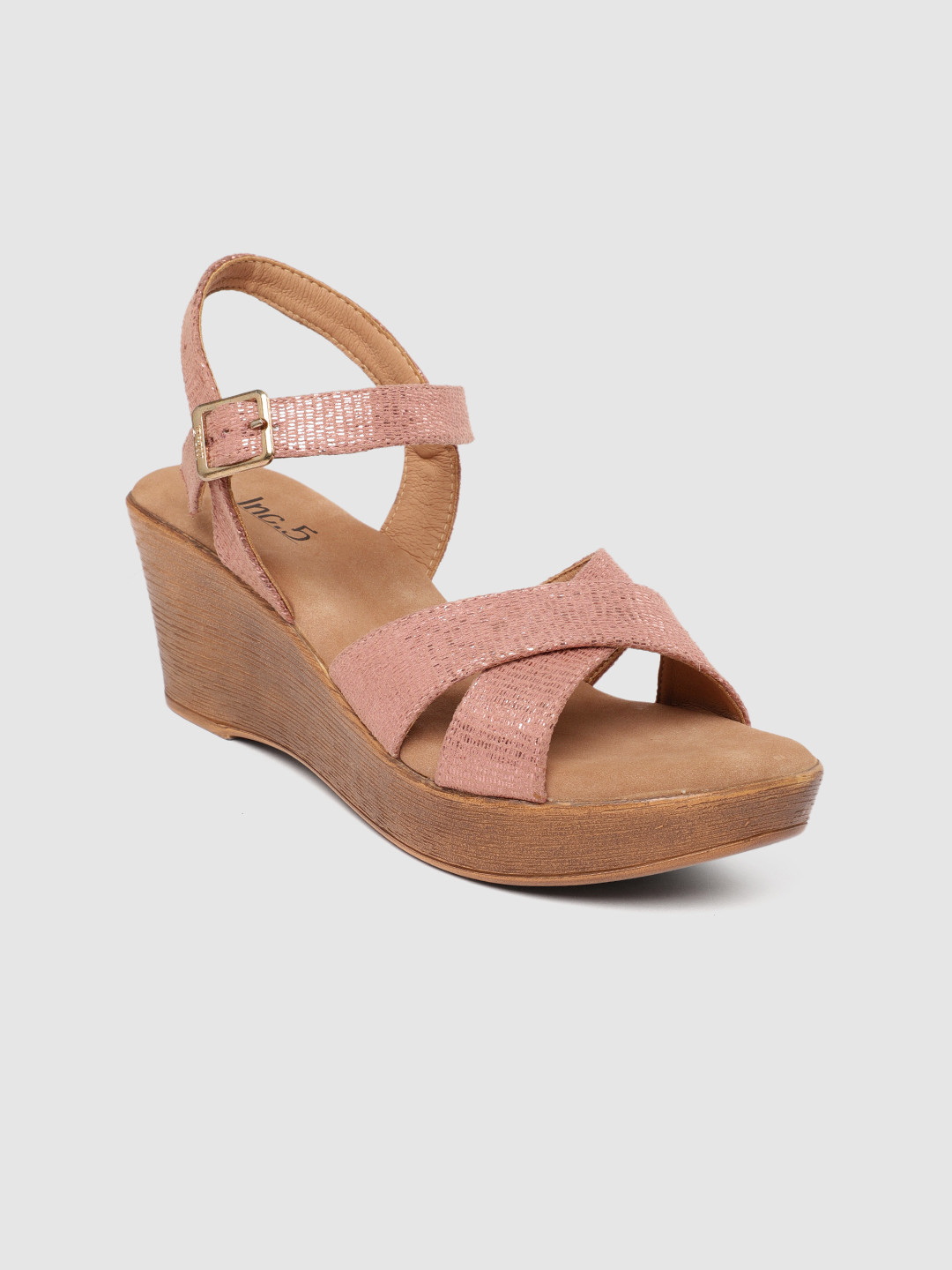 Buy Inc 5 Women Peach Coloured Textured Wedges Heels for Women
