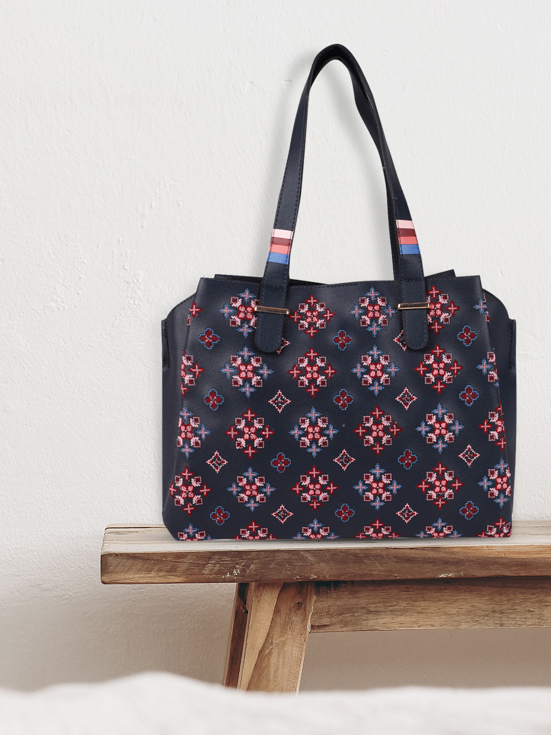 Buy TEAL BY CHUMBAK Navy Blue & Pink Embroidered Handheld Bag