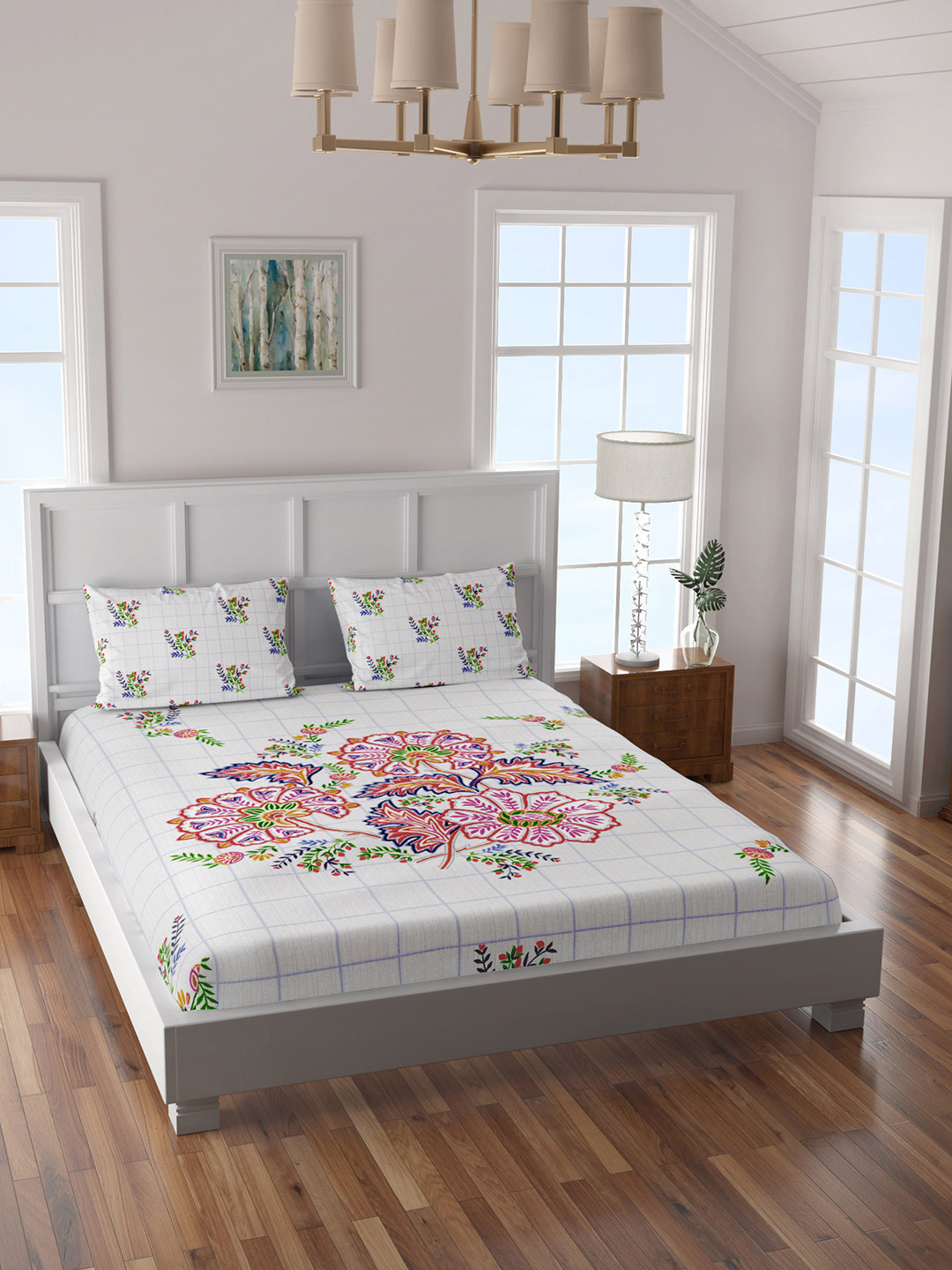 Buy SPACES Pink & White Ethnic Motifs 210 TC Cotton 1 King Bedsheet