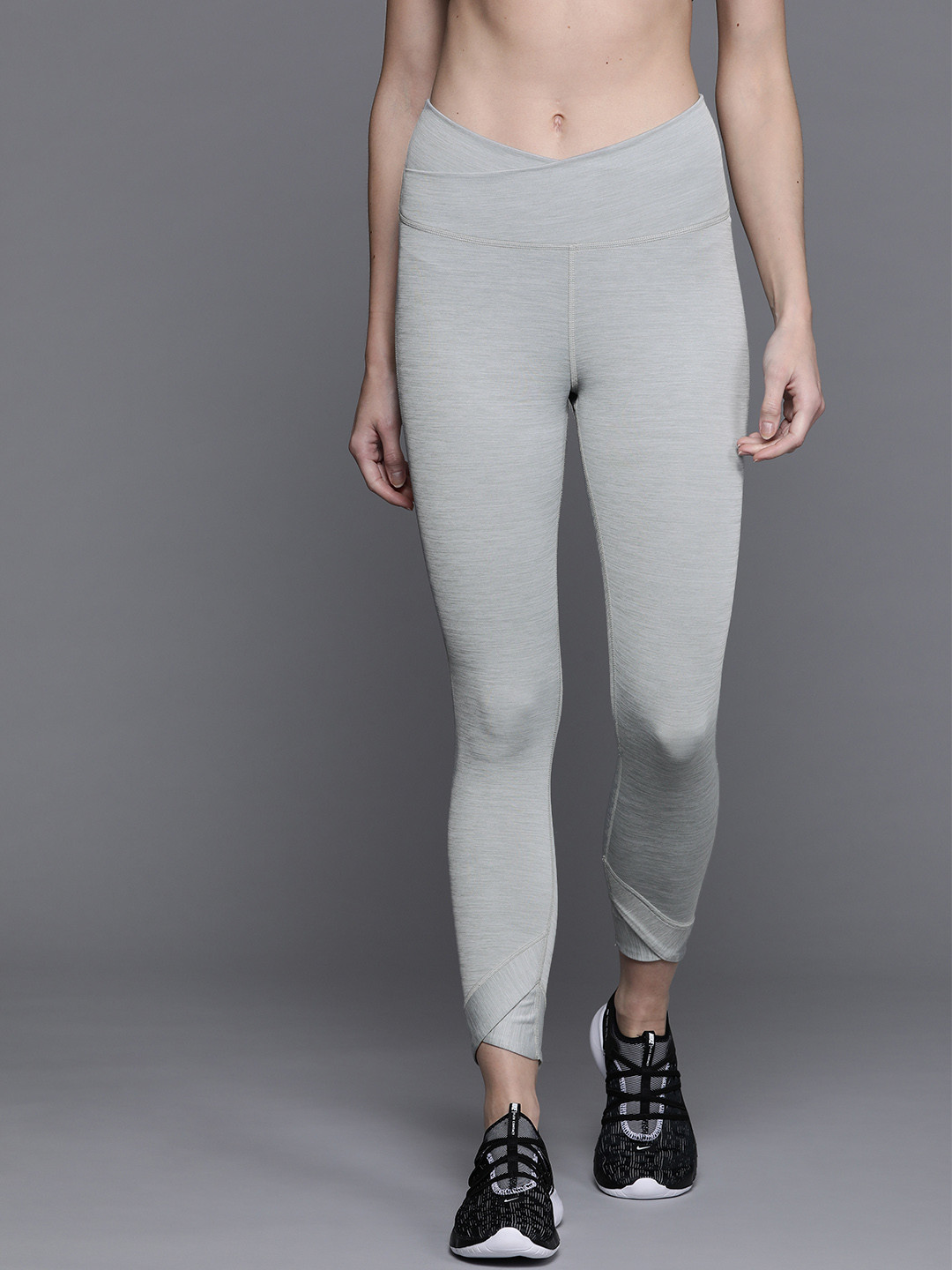 Buy Nike Women Grey Melange Dri Fit AS NK YOGA WRAP Solid Cropped