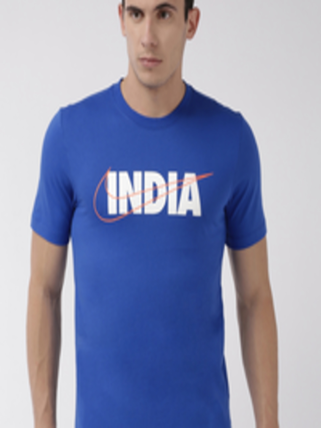 Buy Nike Men Blue Printed INDIA SWOOSH CITY Round Neck Pure Cotton T ...