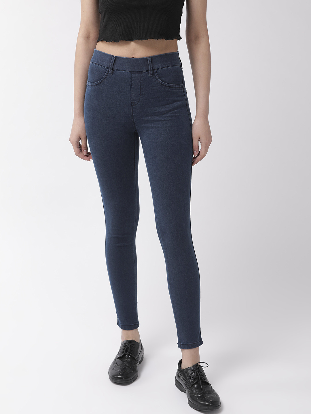 Buy Madame Women Navy Blue Solid Denim Jeggings Jeggings for Women