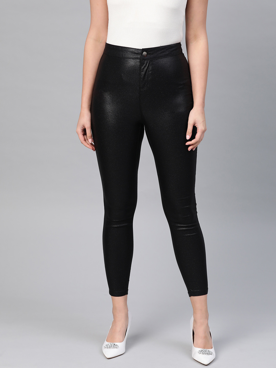 Buy DOROTHY PERKINS Women Black Skinny Fit High Rise Coated Clean Look