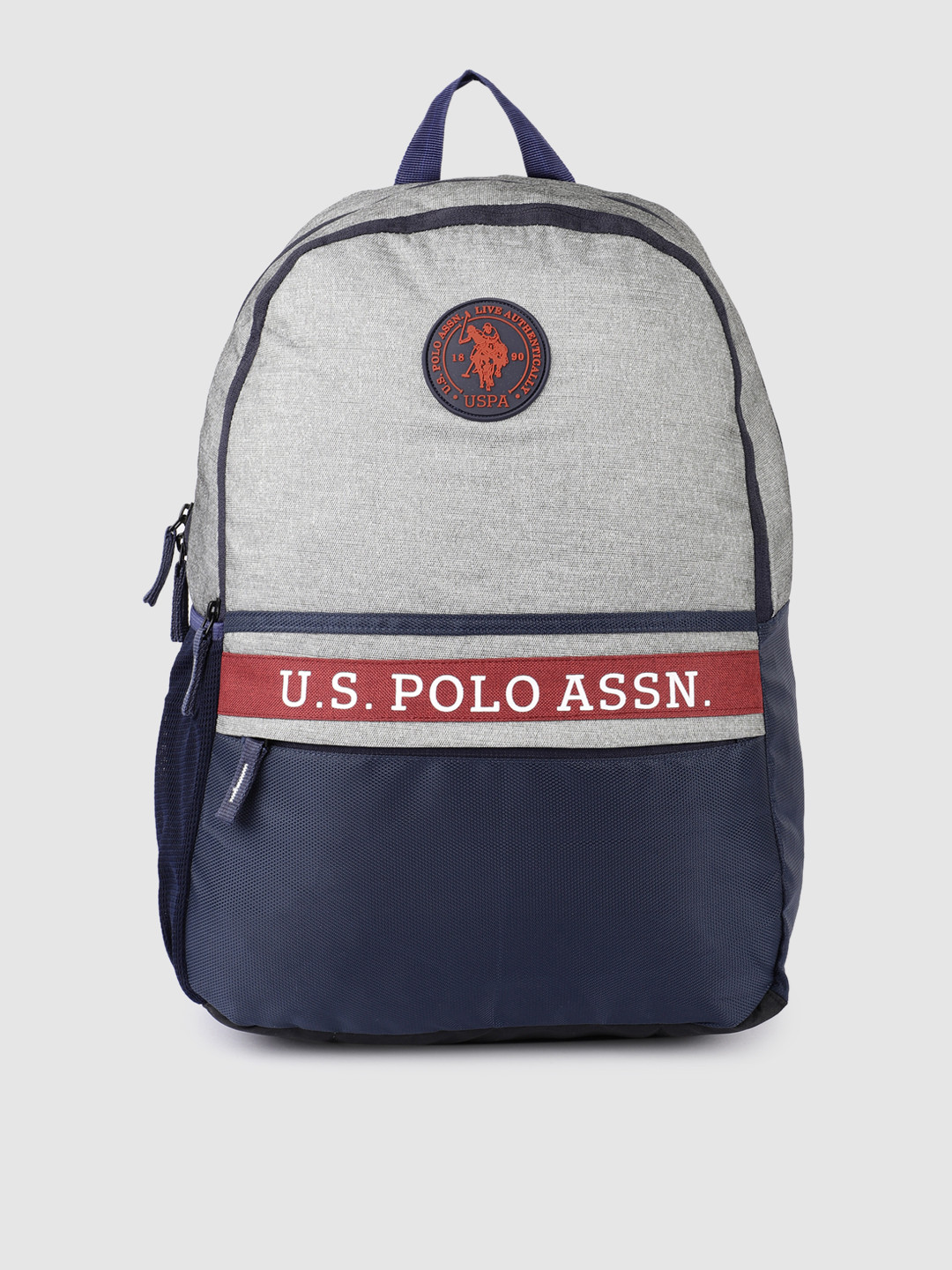 Buy U.S. Polo Assn. Unisex Grey & Navy Blue Colourblocked Backpack