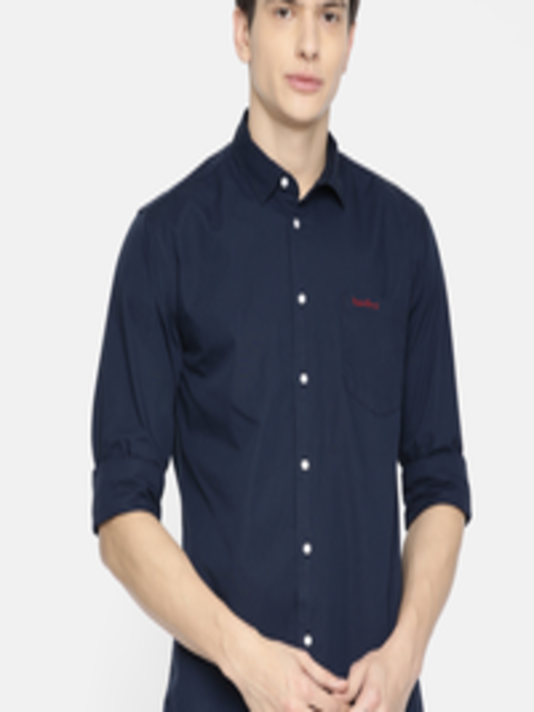 Buy Amparo Berezi Men Navy Blue Slim Fit Solid Casual Shirt - Shirts ...