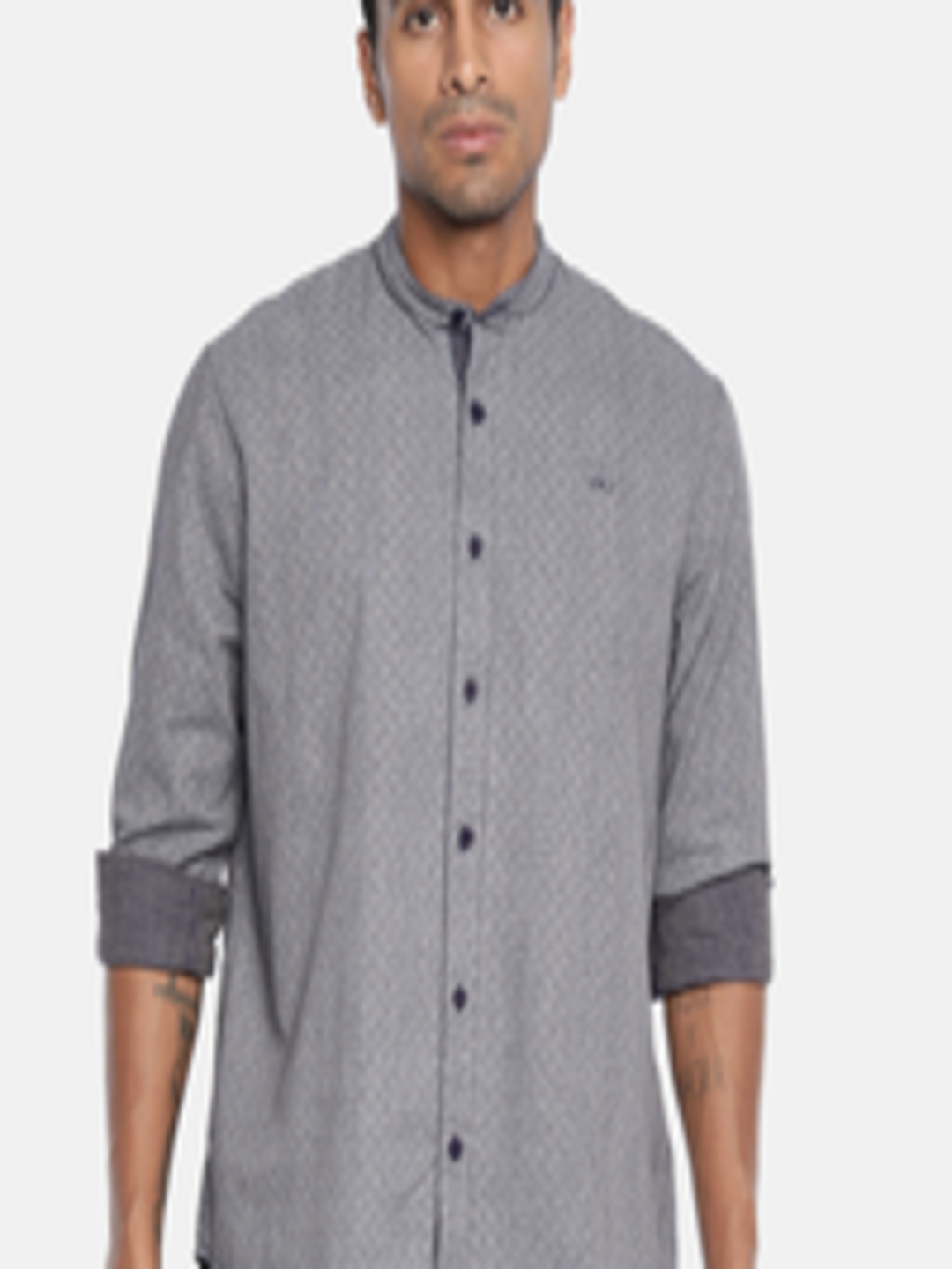 Buy Amparo Berezi Men Grey & Blue Slim Fit Printed Casual Shirt ...