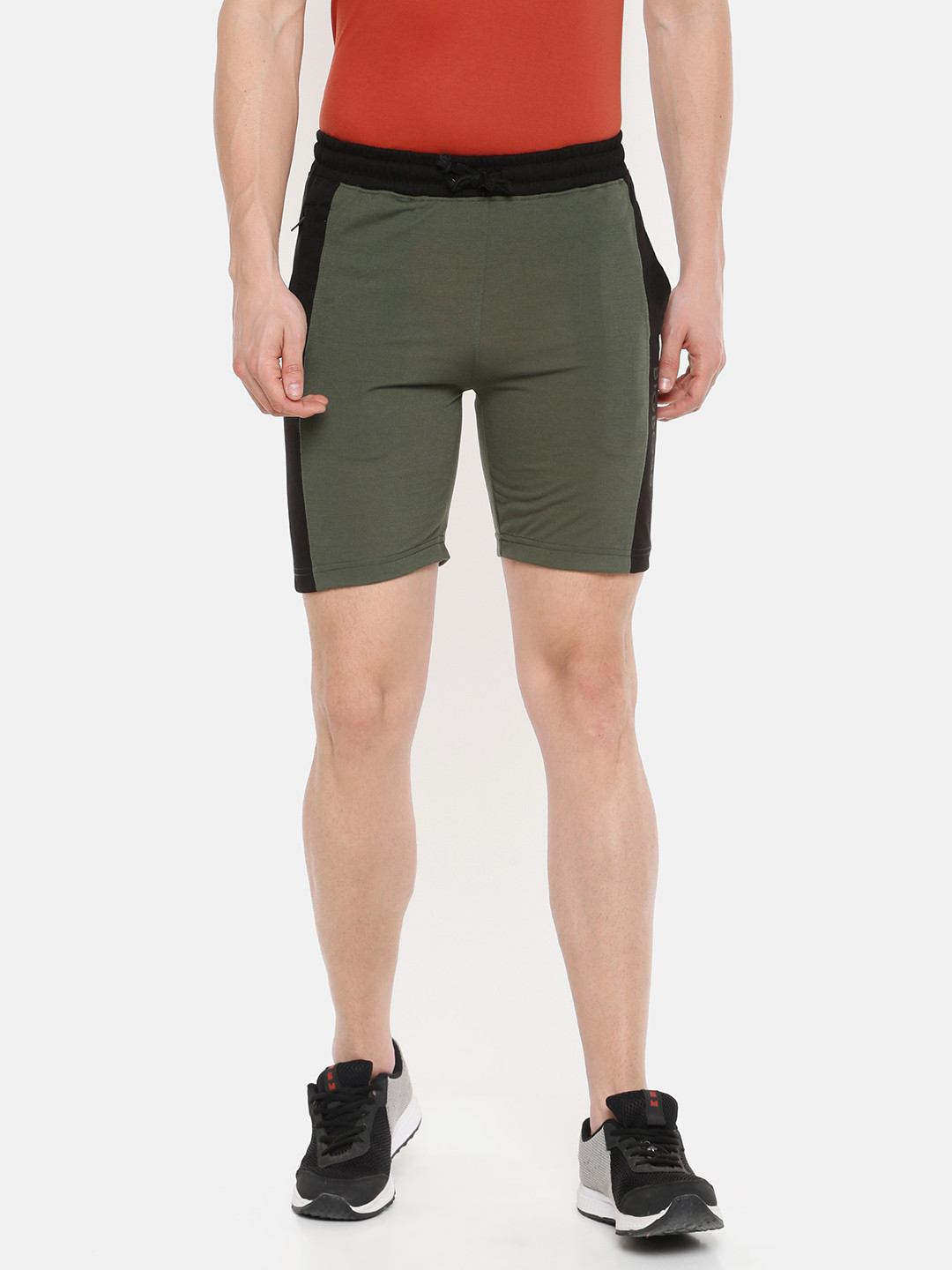 Buy Dollar Bigboss Men Olive Green & Black Colourblocked Regular Fit