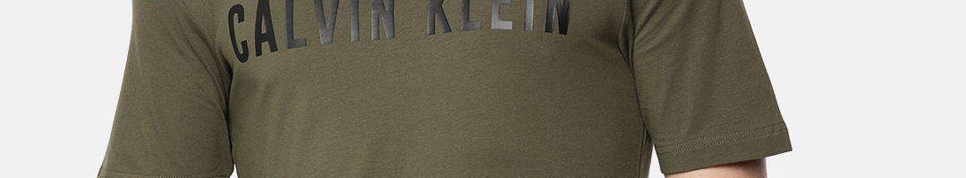 Buy Calvin Klein Jeans Performance Men Olive Green Printed Round Neck T ...