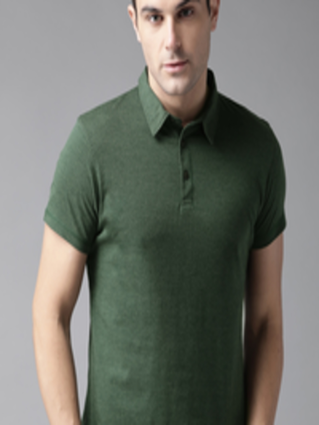 Buy The Roadster Lifestyle Co Men Green Solid Polo Collar Pure Cotton T ...