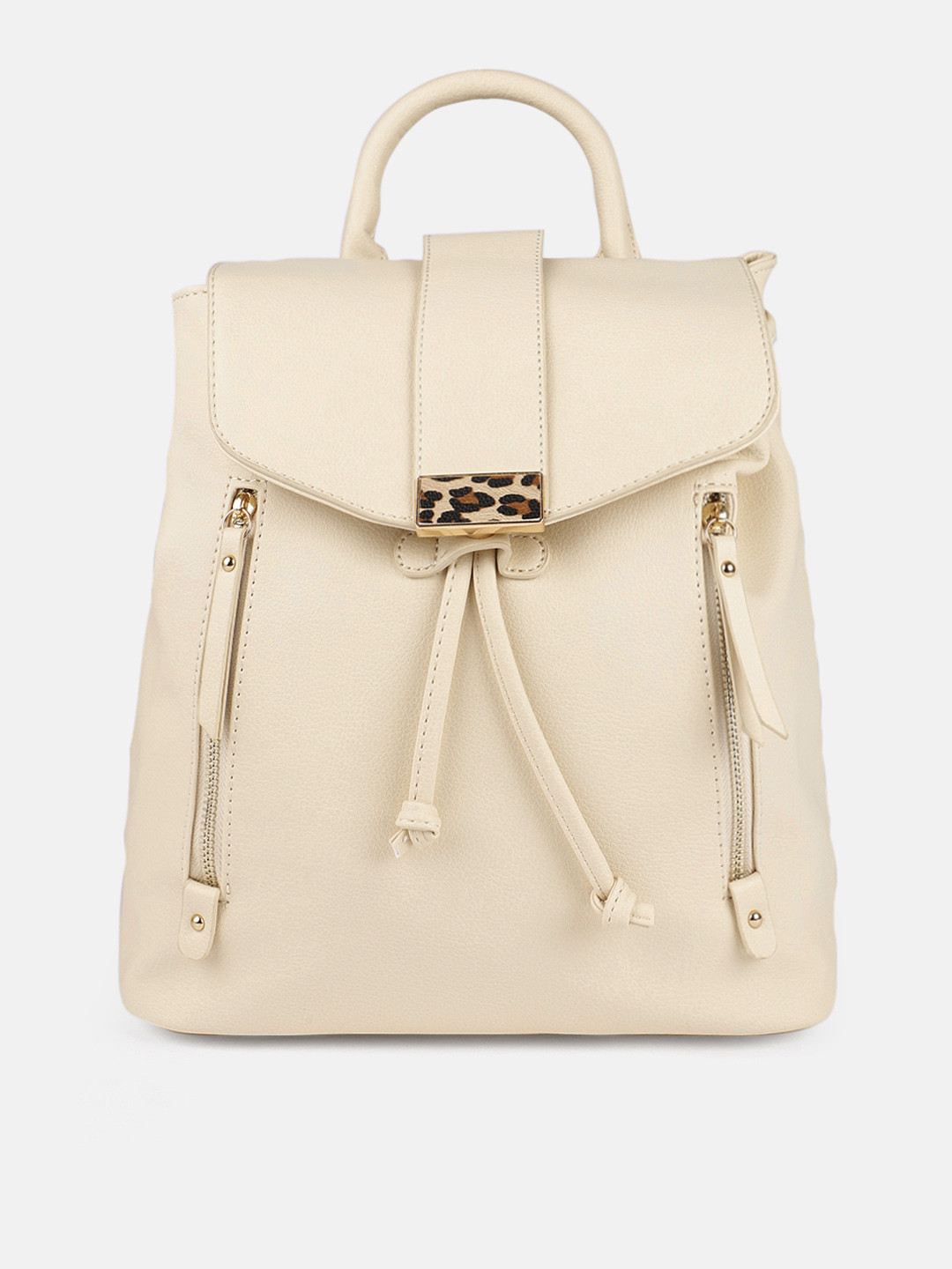 Buy DressBerry Women Cream Coloured Solid Backpack Backpacks for