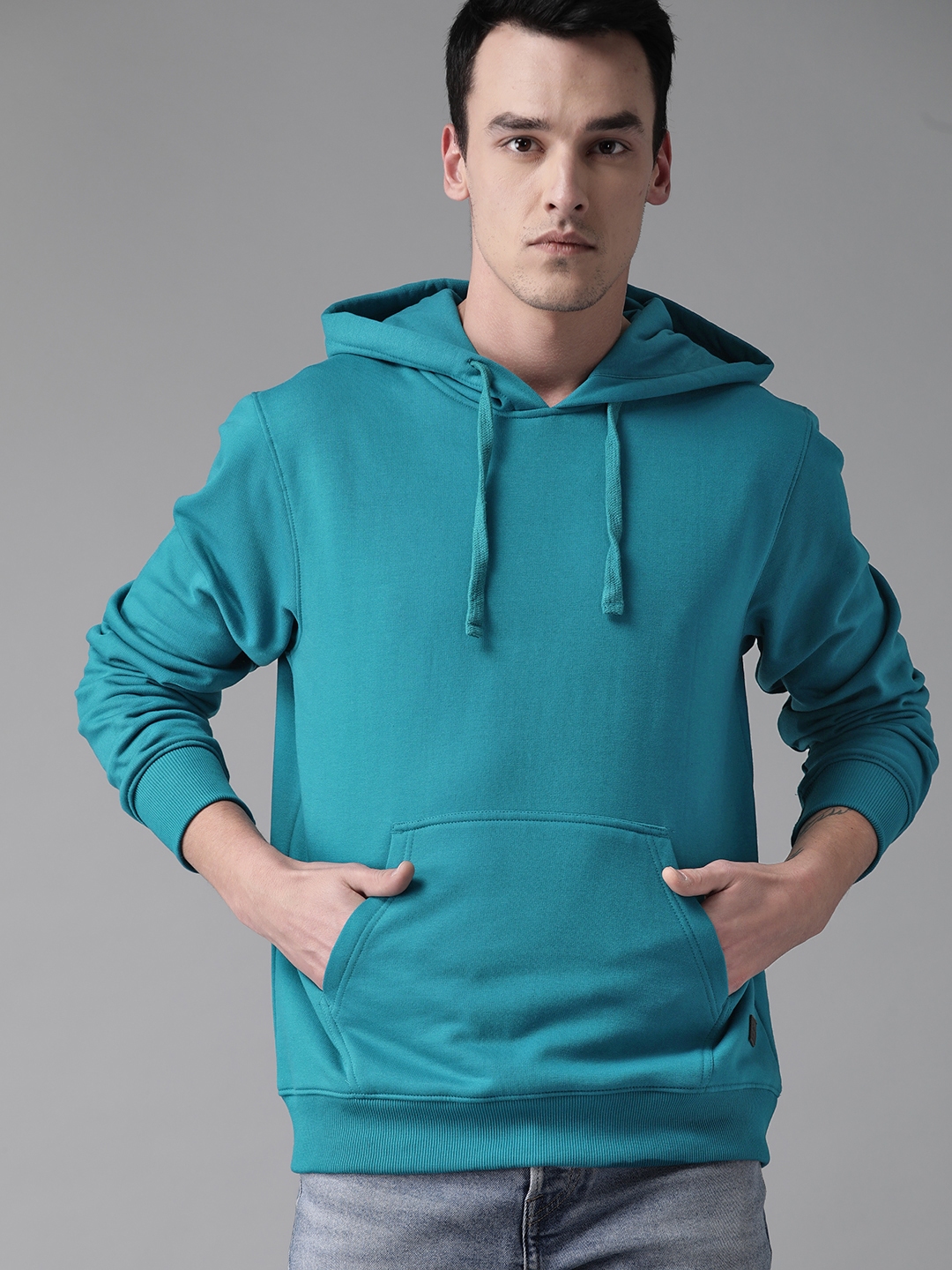 Buy The Roadster Lifestyle Co Men Blue Solid Hooded Sweatshirt ...