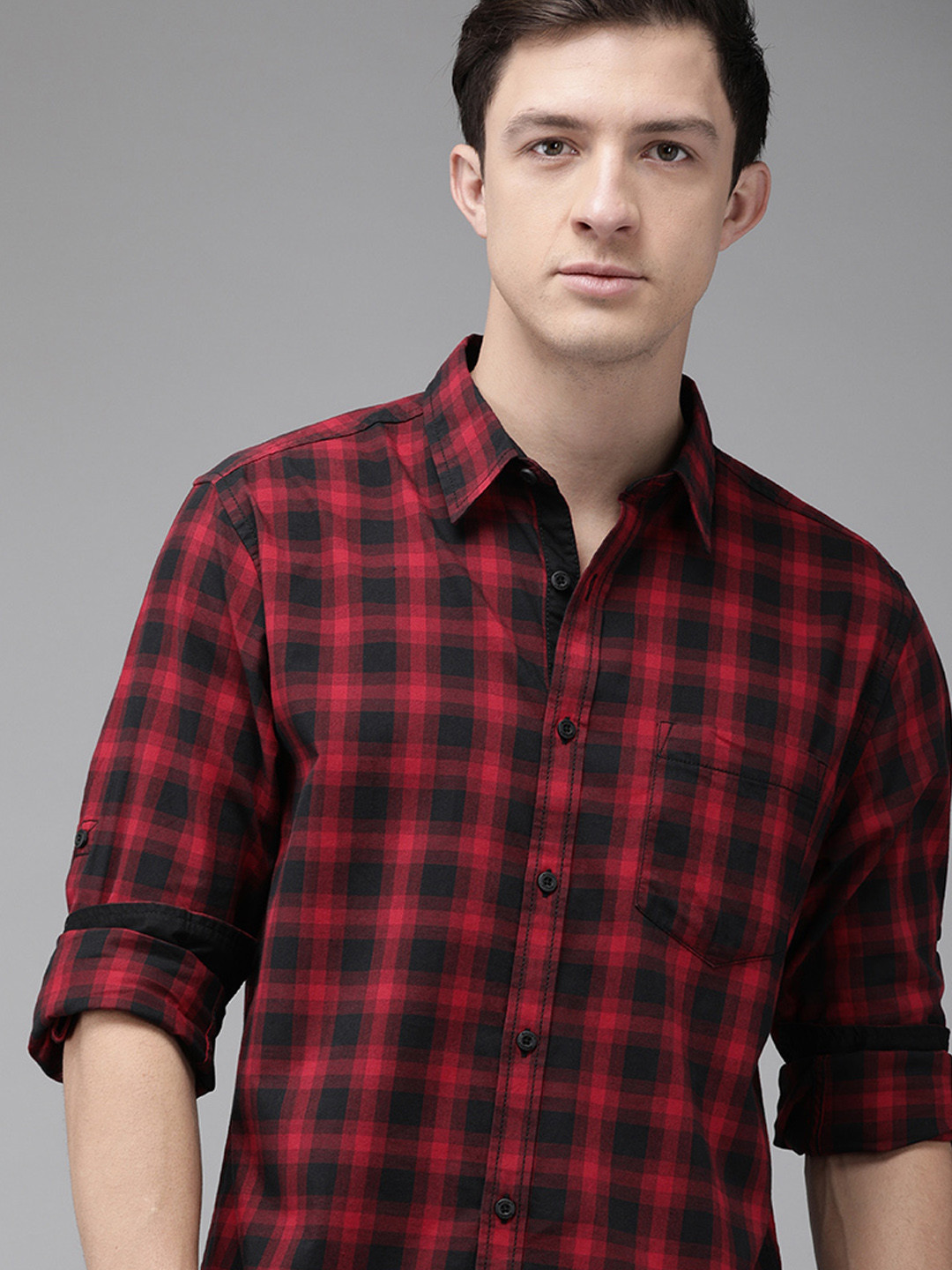 Buy Roadster Men Red & Black Regular Fit Checked Casual Shirt Shirts for Men 11156298 Myntra