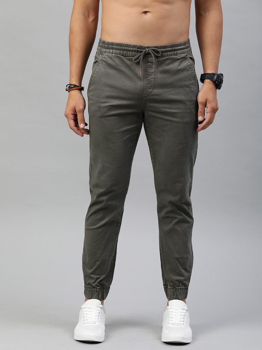 Buy Roadster Men Grey Regular Fit Solid Joggers - Trousers for Men ...