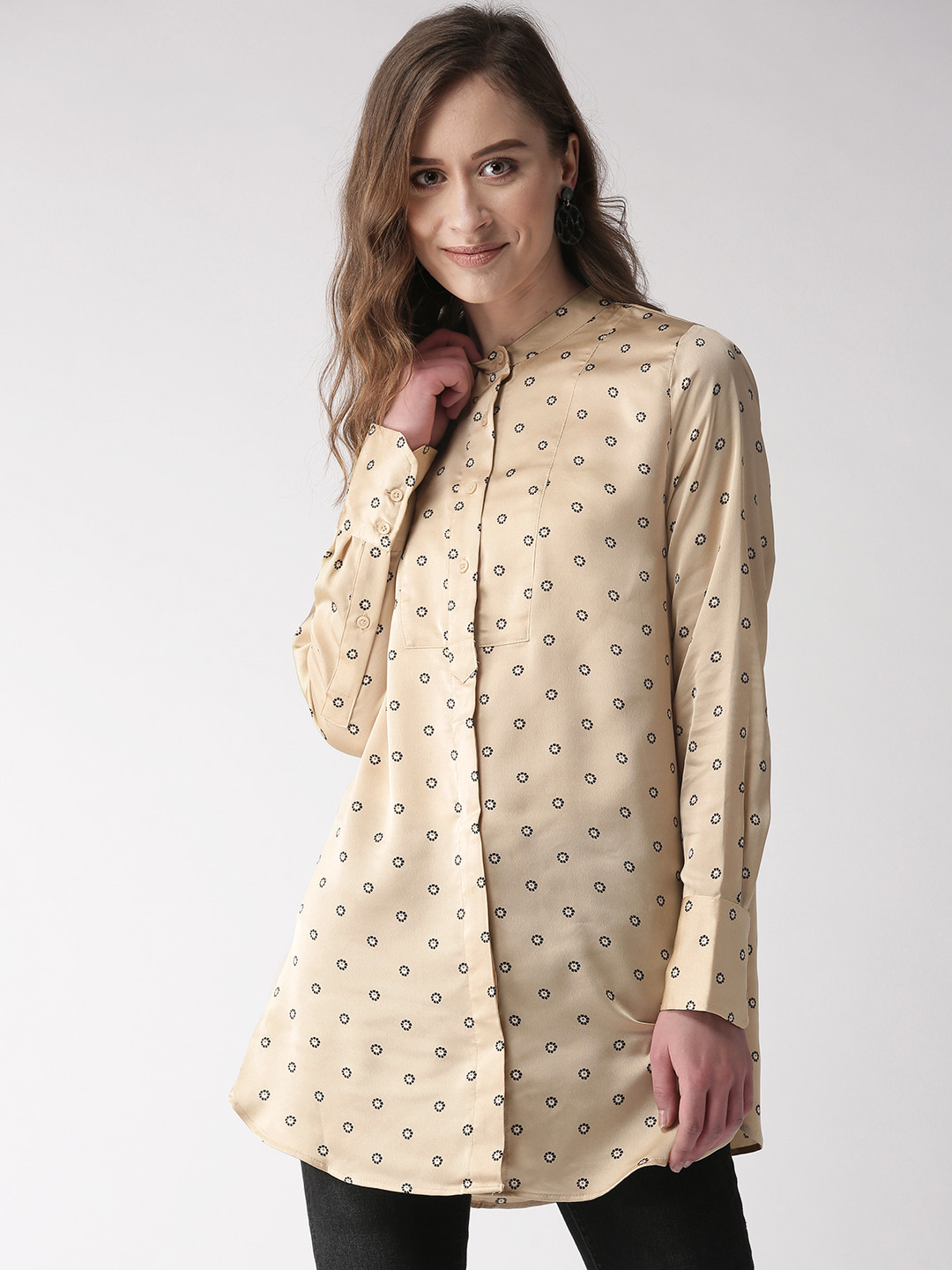 Sheila Printed Tunic Top - Beige and Black