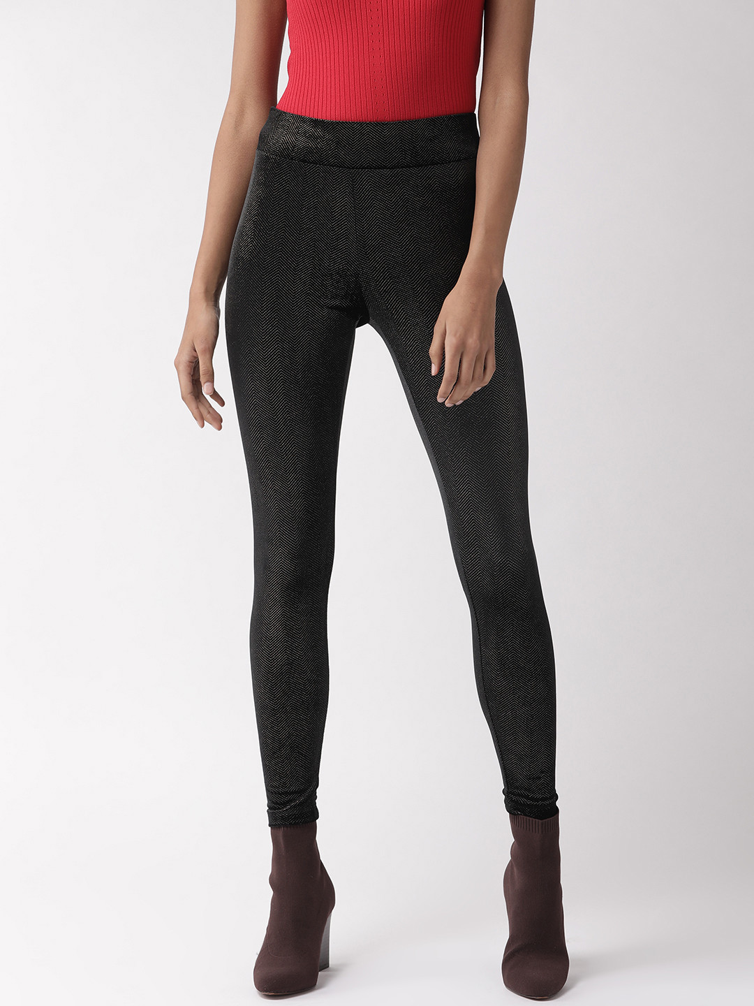 Buy Marks & Spencer Women Black & Golden Printed High Rise Leggings