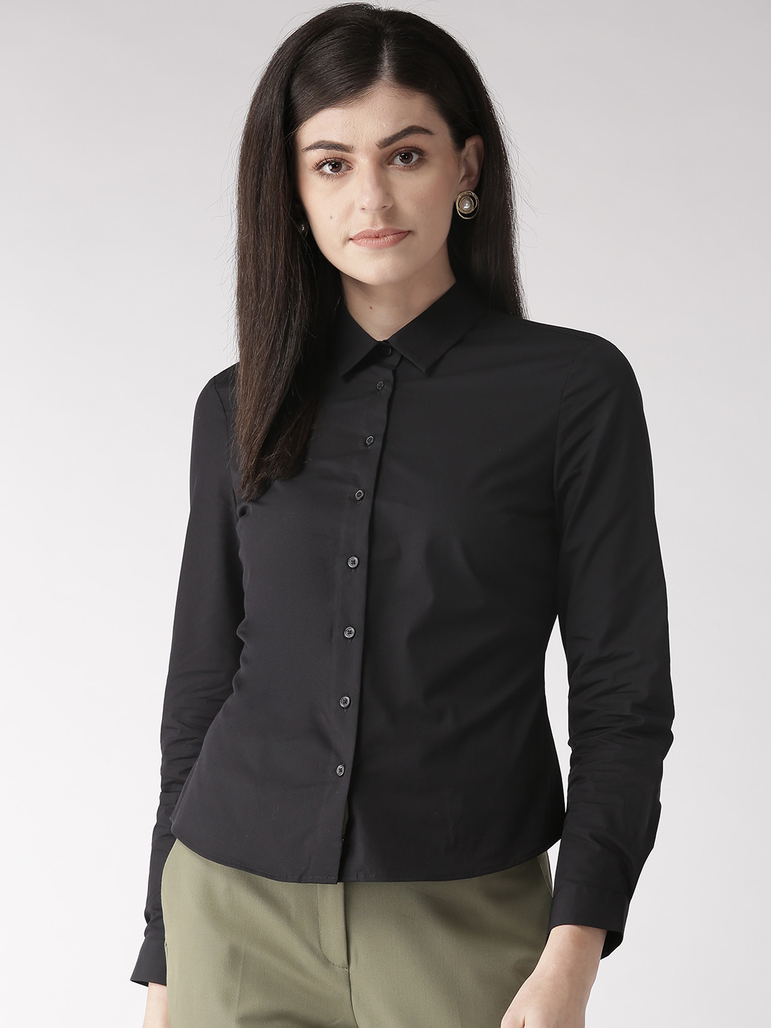 Buy Marks & Spencer Women Black Regular Fit Knitted Solid Formal Shirt ...