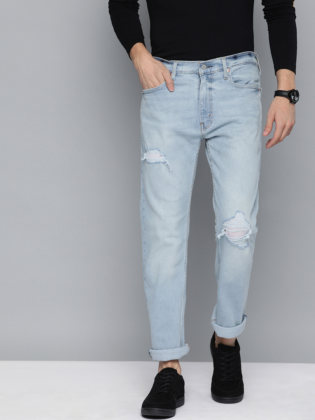 Buy Levis Men Blue 513 Slim Straight Fit Mid Rise Mildly Distressed ...