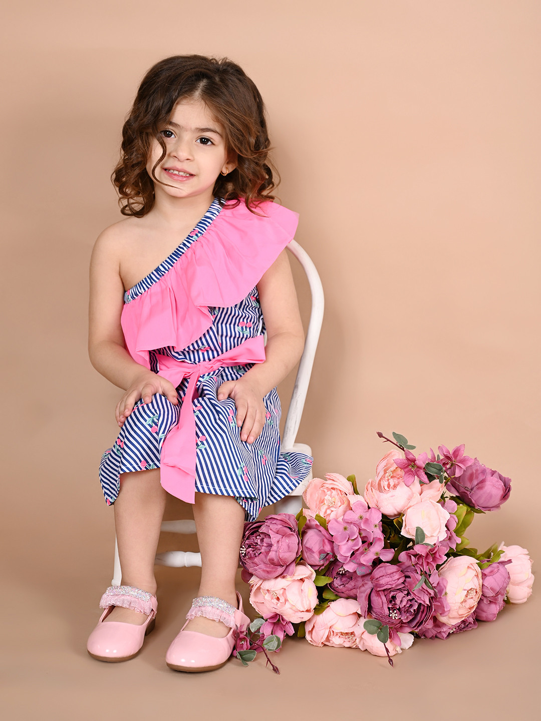 Buy LilPicks Girls Blue & Off White Striped Fit And Flare Dress