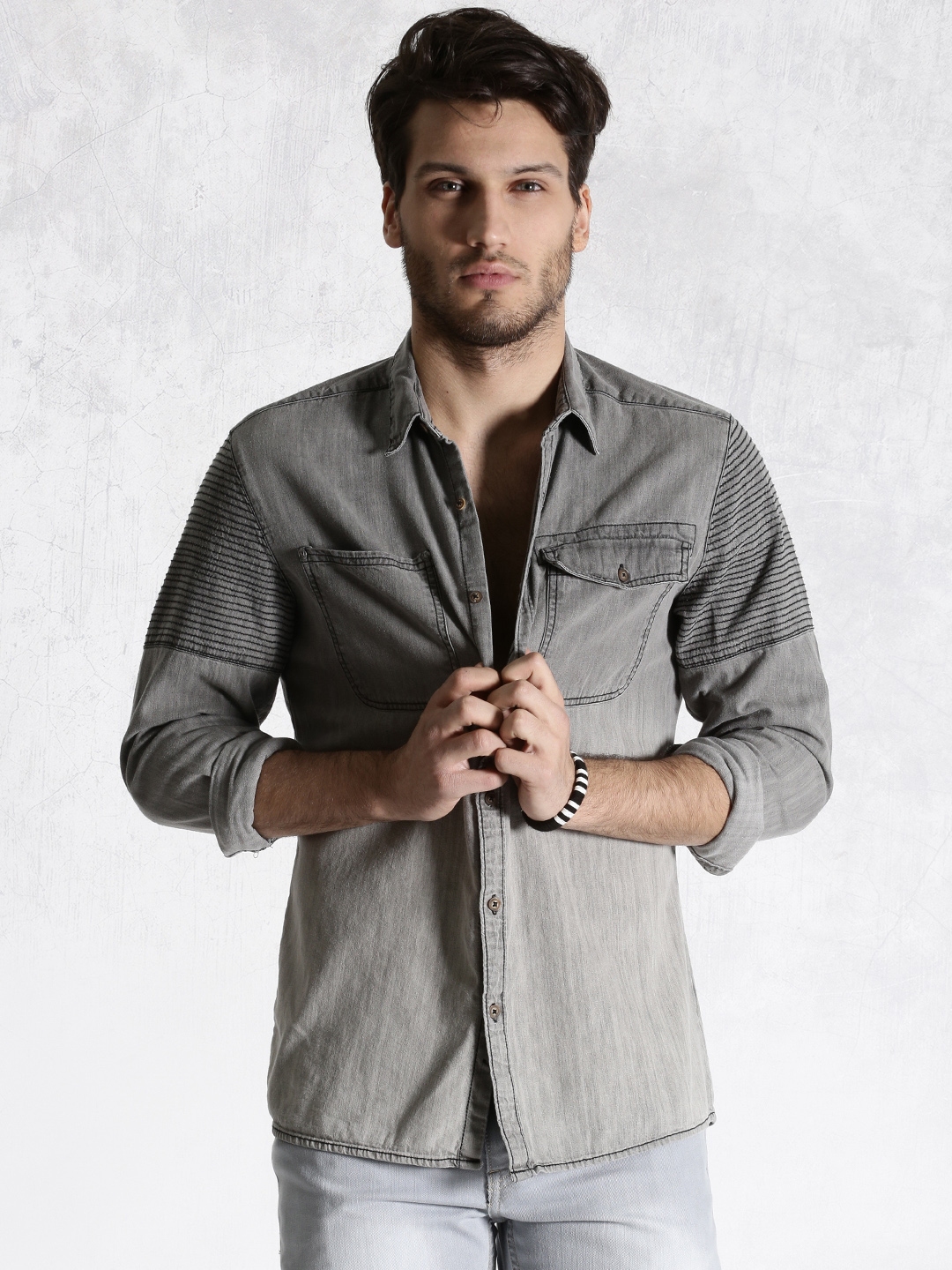 grey washed denim shirt
