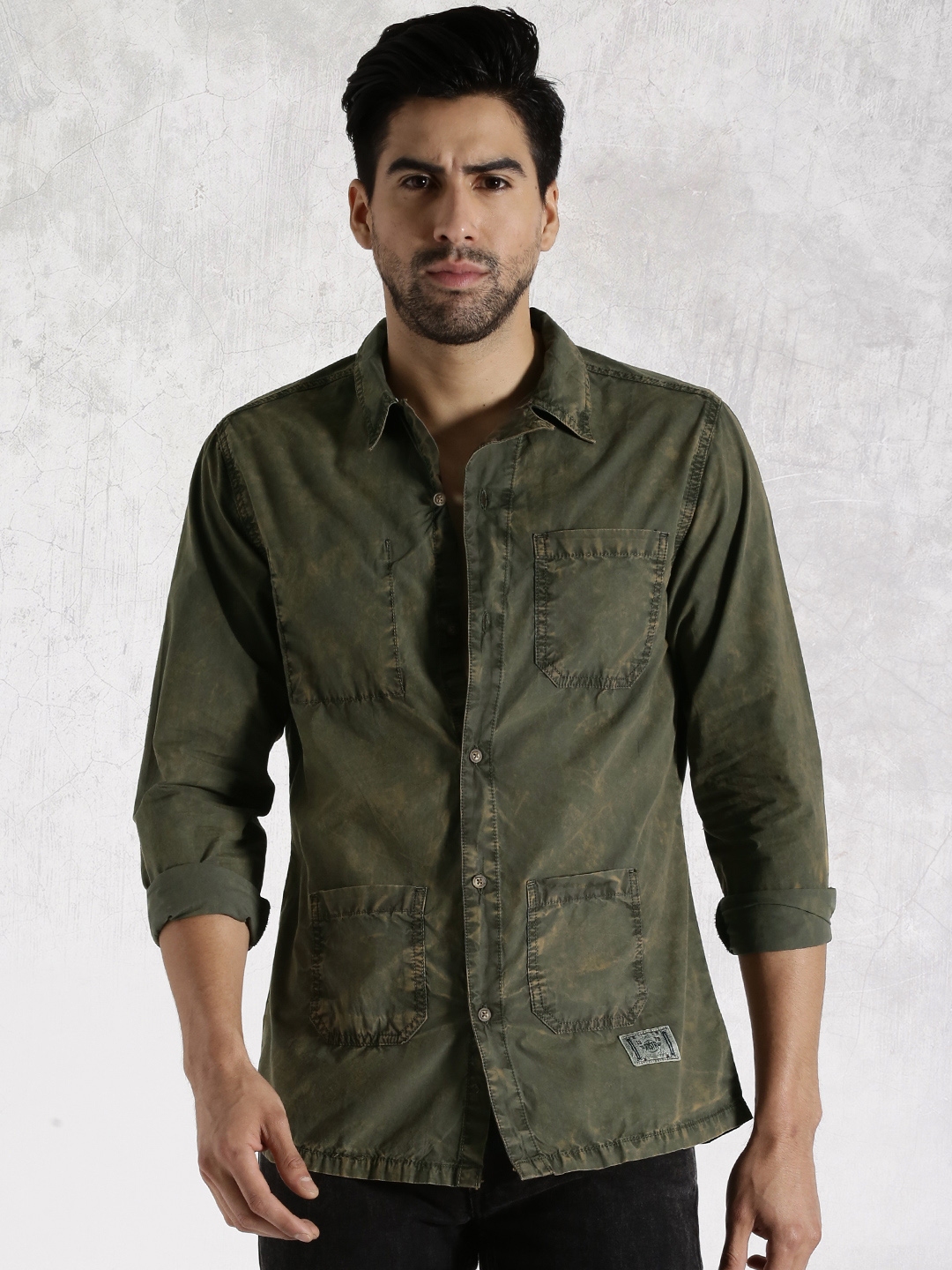 Buy RDSTR Olive Green Washed Utility Casual Shirt - Shirts for Men ...