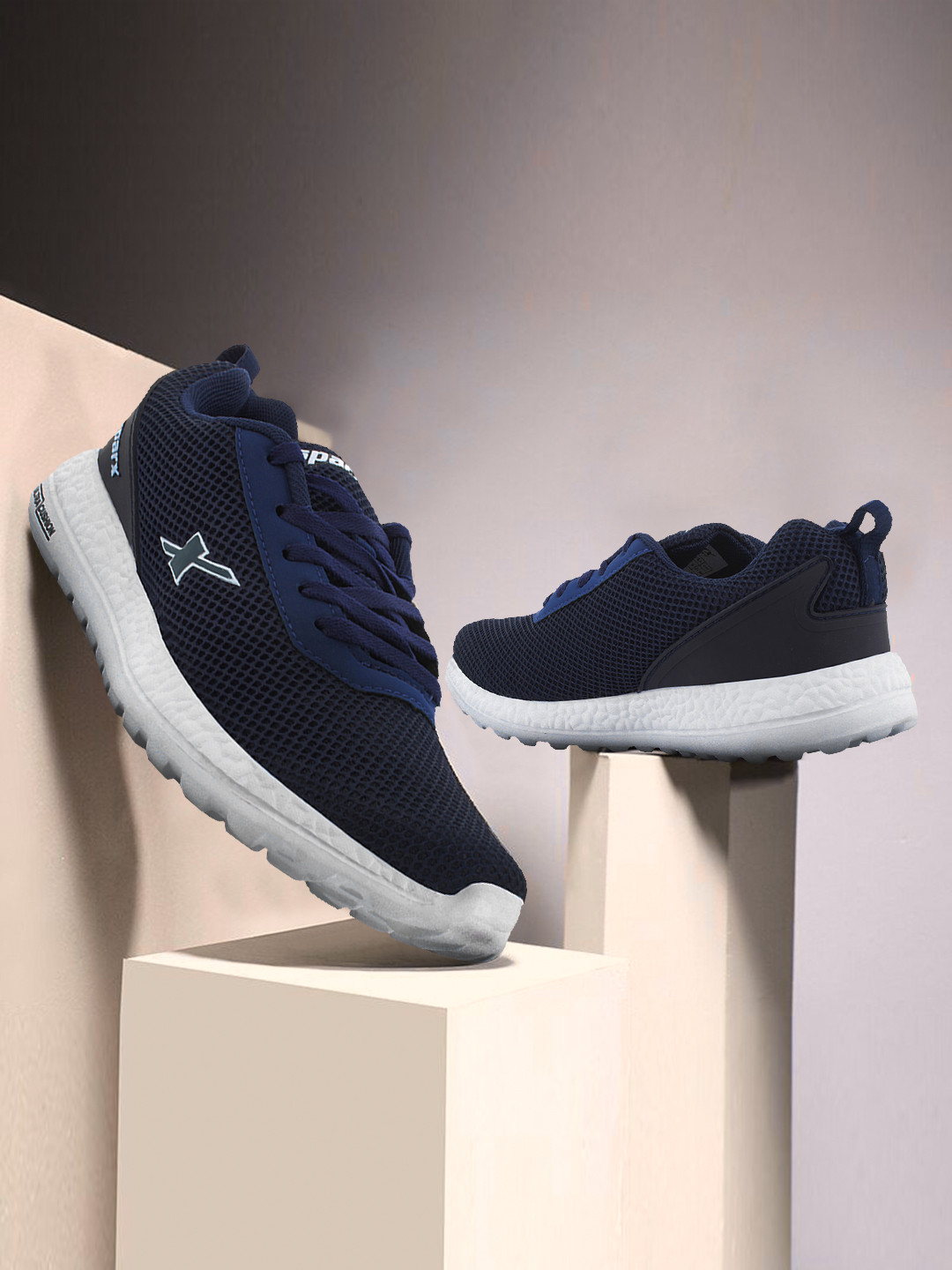 sparx men's navy blue and white running shoes