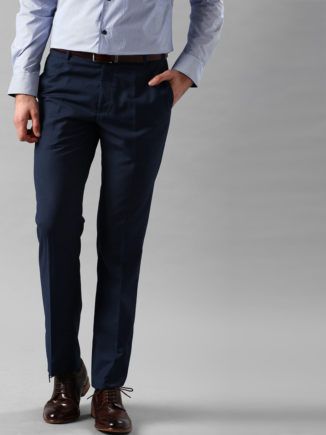 Buy INVICTUS Men Navy Blue Slim Fit Formal Trousers - Trousers for Men ...