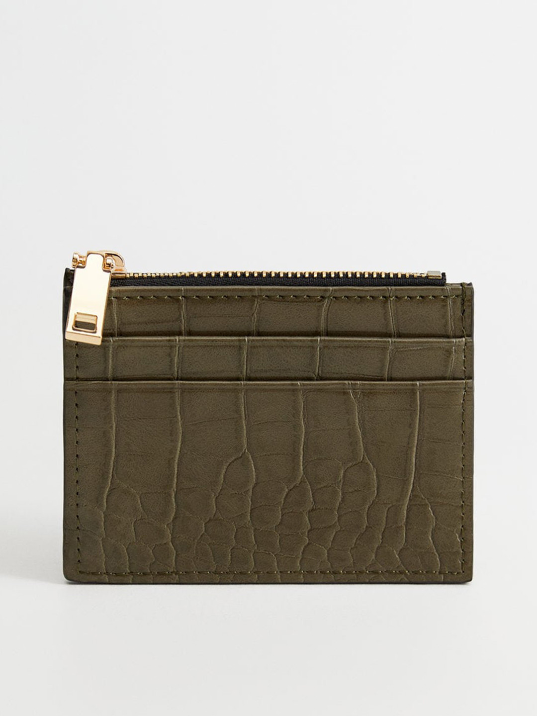 Buy MANGO Women Olive Green Croc Textured Card Holder Wallets for