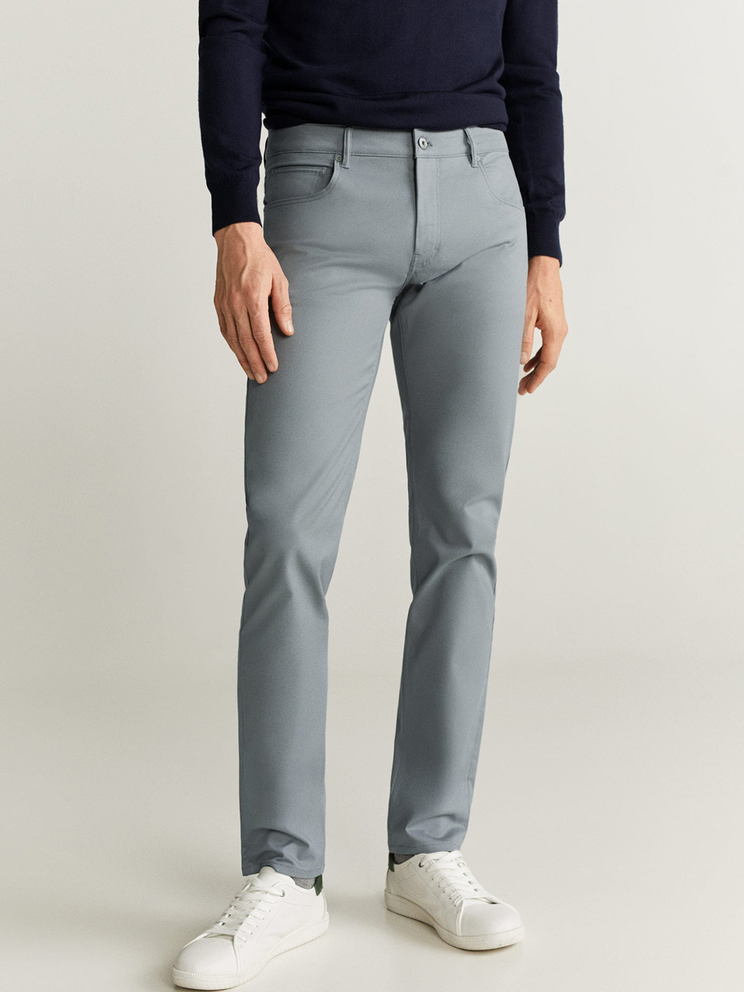 Buy MANGO MAN Grey Slim Fit Solid Regular Trousers Trousers for Men