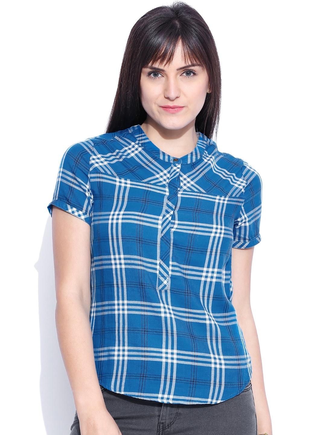 Buy Levis Blue & White Checked Shirt - Shirts for Women 1117817 | Myntra