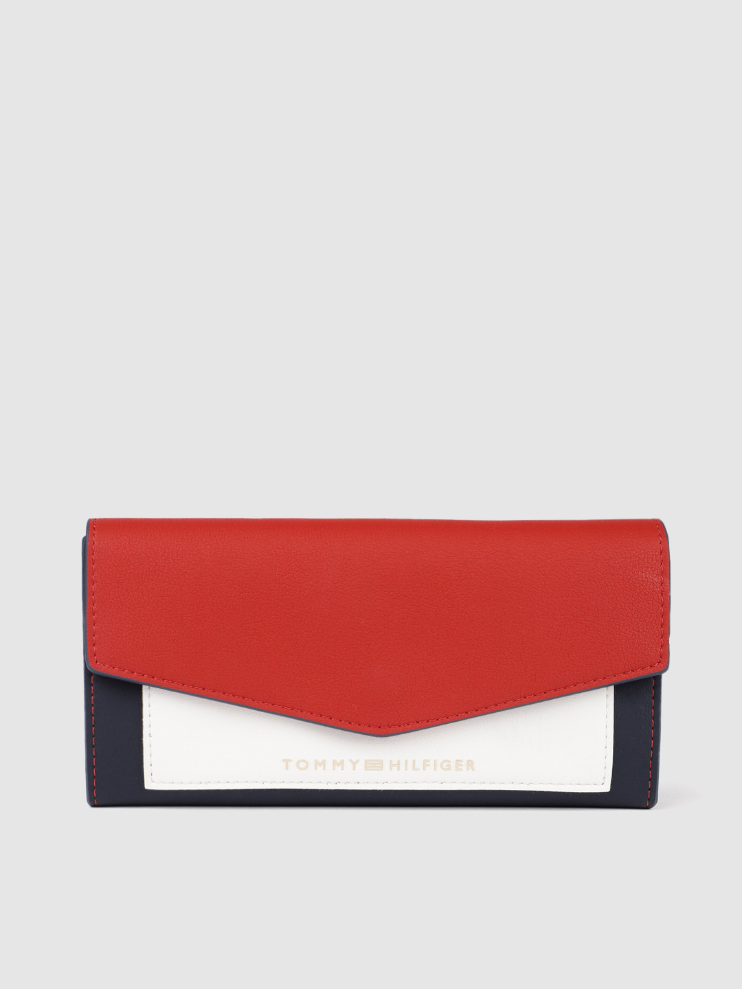 Buy Tommy Hilfiger Women Red & White Colourblocked Three Fold Wallet