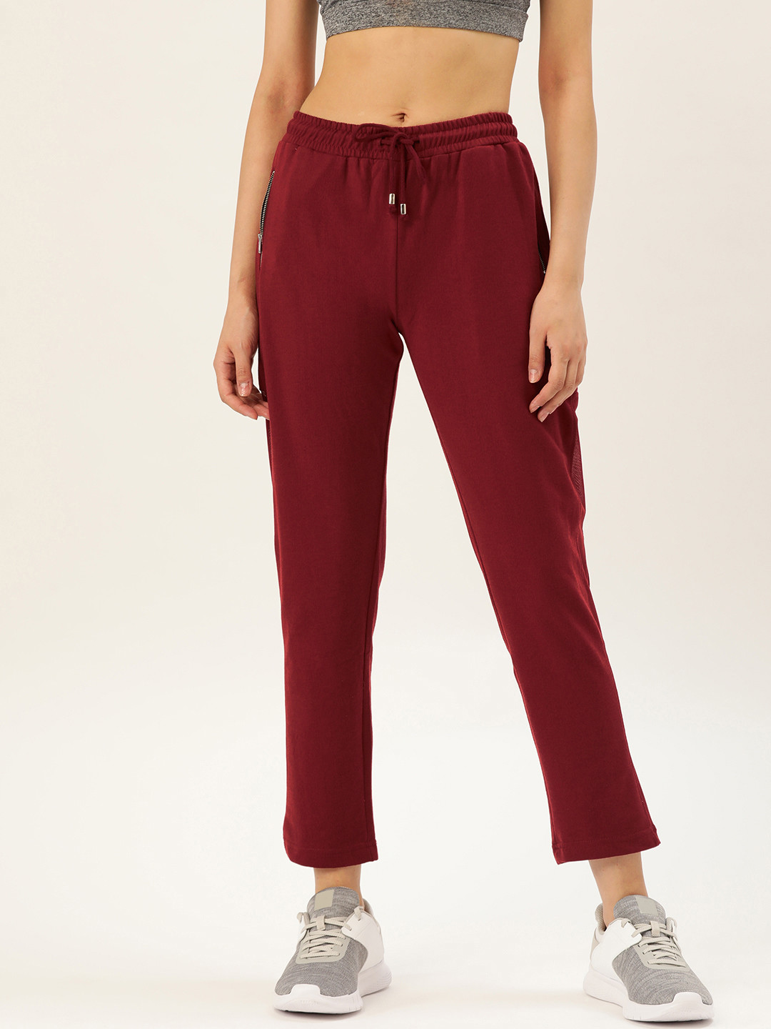 Buy DressBerry Women Maroon Solid Cropped Track Pants Track Pants for