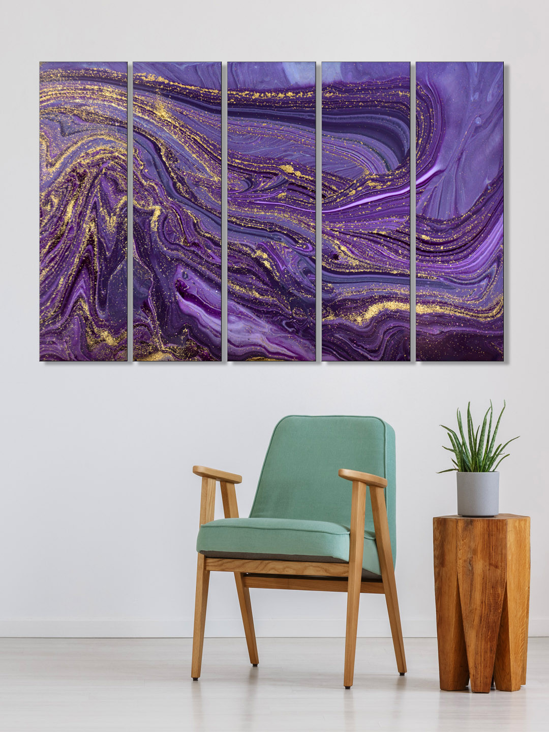 Buy 999Store Set Of 5 Violet & Yellow Printed Framed Wall Art Wall